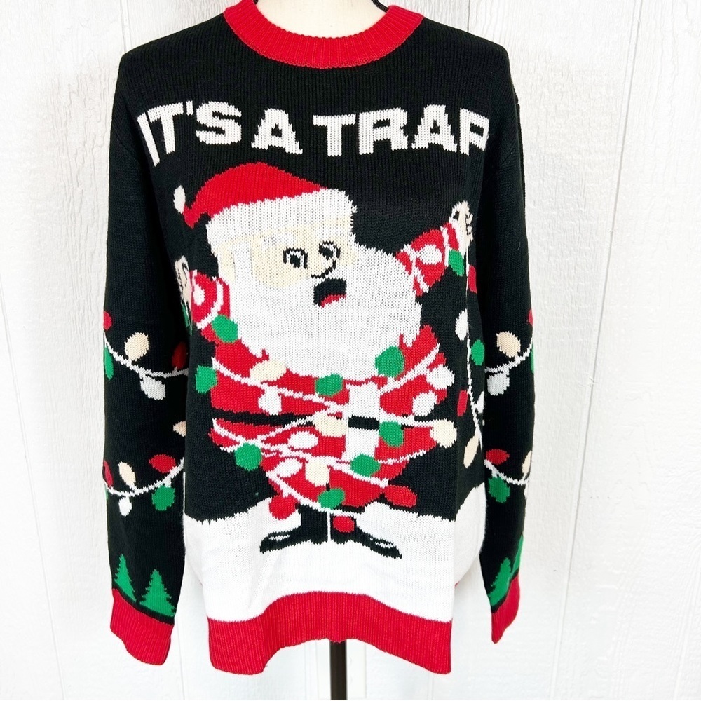 NEW Lubot Ugly Christmas Sweater Santa Claus It’s A Trap XL